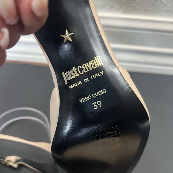 Just Cavalli Nude Low Heel Shoes with Gold Metal Studs - Picture 12 of 14